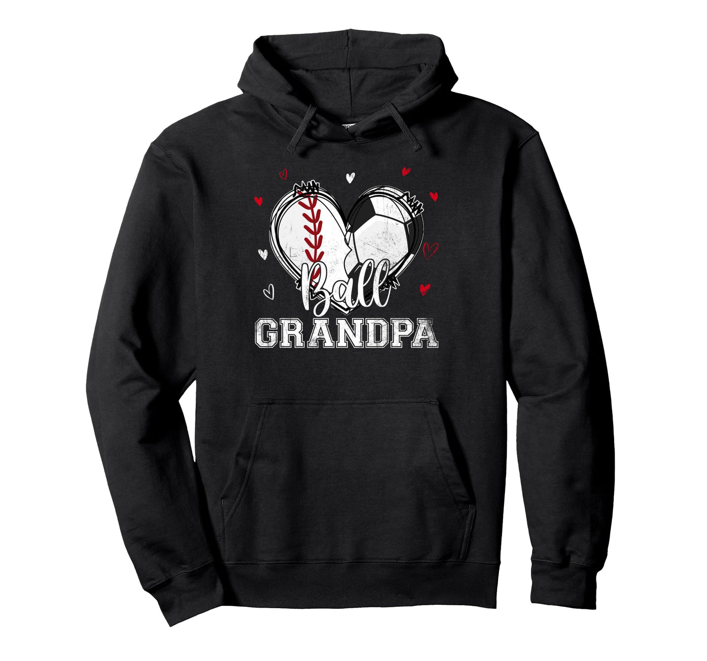 Ball Grandpa Baseball Soccer Heart Hoodie - Aesthetic Graphic for Adults - T-Shirt, Sweatshirt, Hoodie