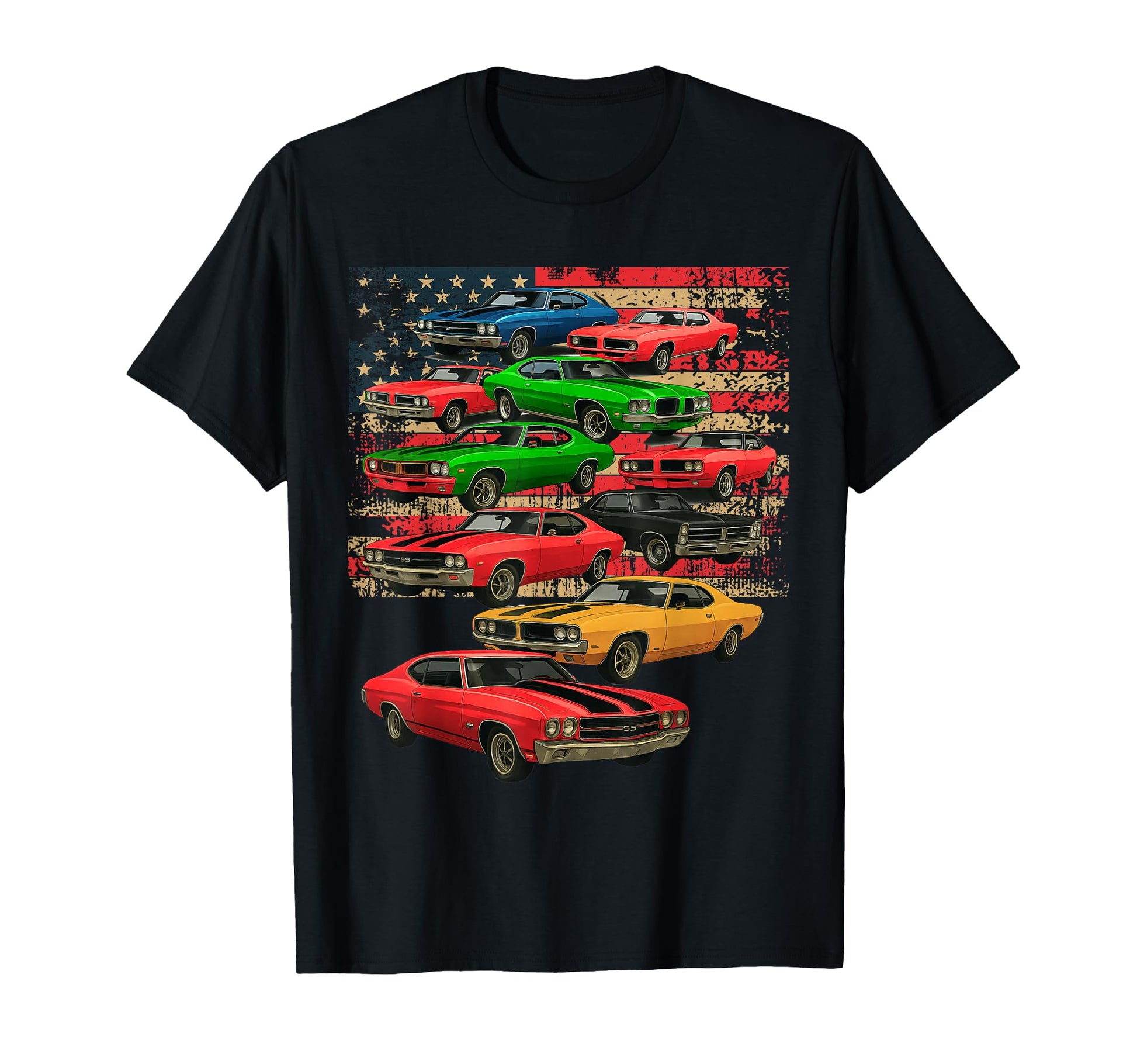Muscle Cars Car Guy American Flag T-Shirt - Trendy Graphic for Adults - T-Shirt, Sweatshirt, Hoodie