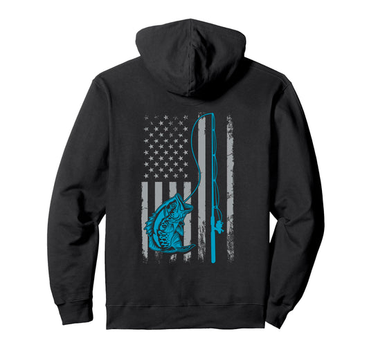 American Flag Fishing Rod Bass Fishing Hoodie - Trendy Graphic Men Women - T-Shirt, Sweatshirt, Hoodie