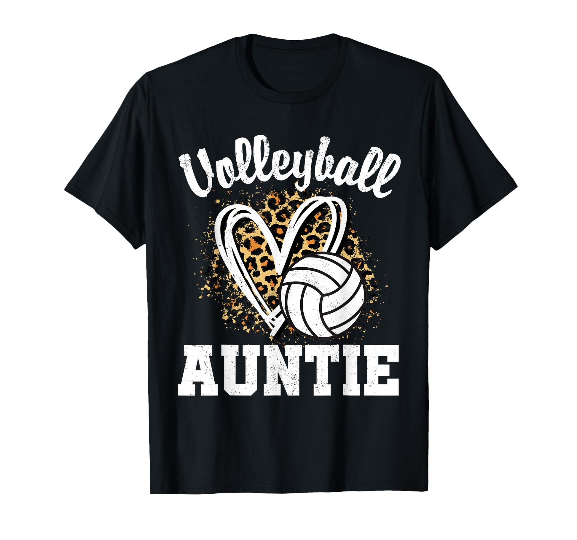 Volleyball Auntie Leopard Heart Matching T-Shirt - Streetwear Style Unisex - T-Shirt, Sweatshirt, Hoodie