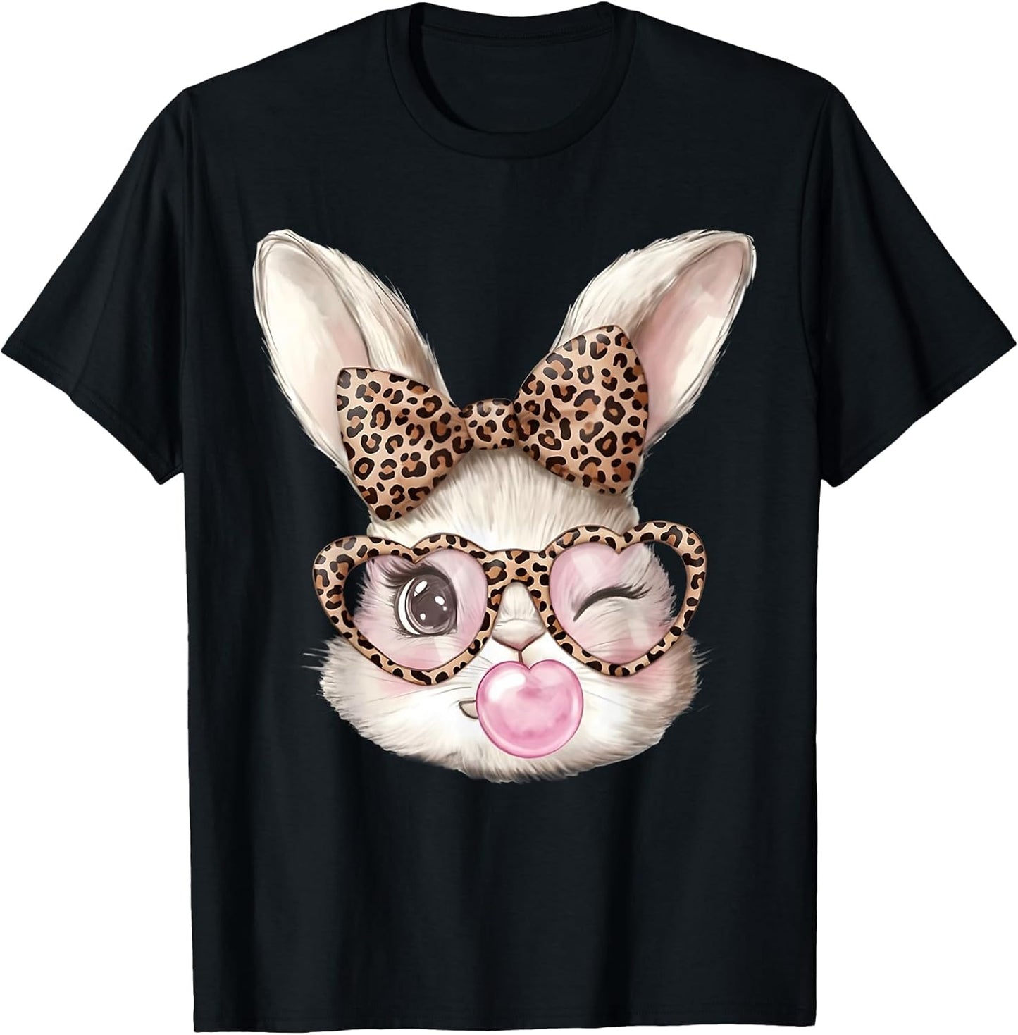 Easter Bunny Face Leopard Bow Women Girl Unisex T-shirt, Sweatshirt, Hoodie, Long Sleeve Tee - T-Shirt, Sweatshirt, Hoodie