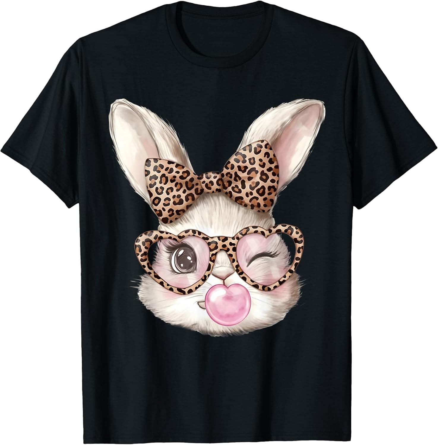 Easter Bunny Face Leopard Bow Women Girl Unisex T-shirt, Sweatshirt, Hoodie, Long Sleeve Tee - T-Shirt, Sweatshirt, Hoodie