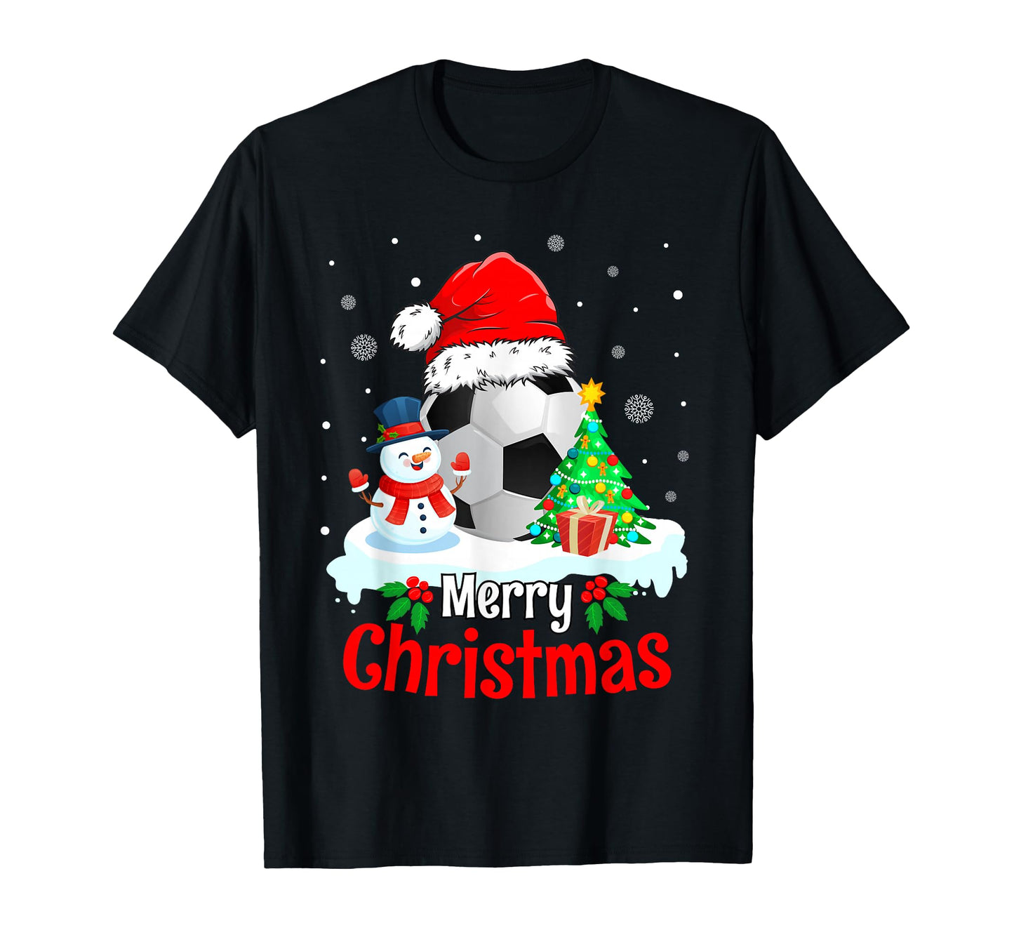 Soccer Merry Santa Hat Soccer T-Shirt - Casual Everyday Wear Men Women - T-Shirt, Sweatshirt, Hoodie