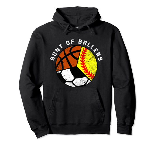 Aunt Ballers Funny Softball Soccer Hoodie - Minimalist Print Men Women - T-Shirt, Sweatshirt, Hoodie