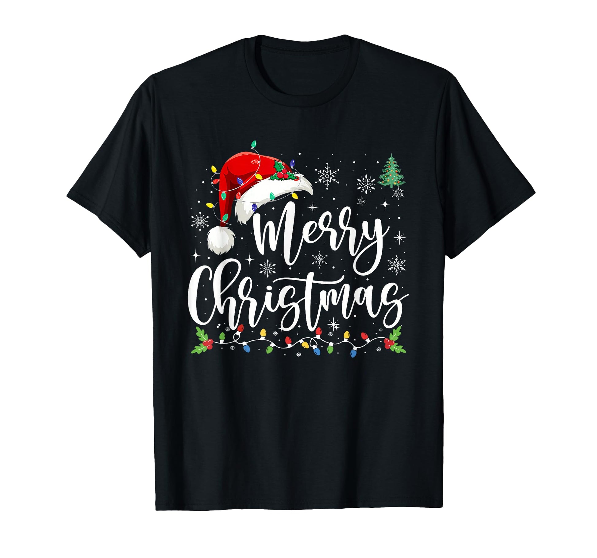 Merry Lights Red Santa Hat Family T-Shirt - Fun Novelty Design Unisex - T-Shirt, Sweatshirt, Hoodie