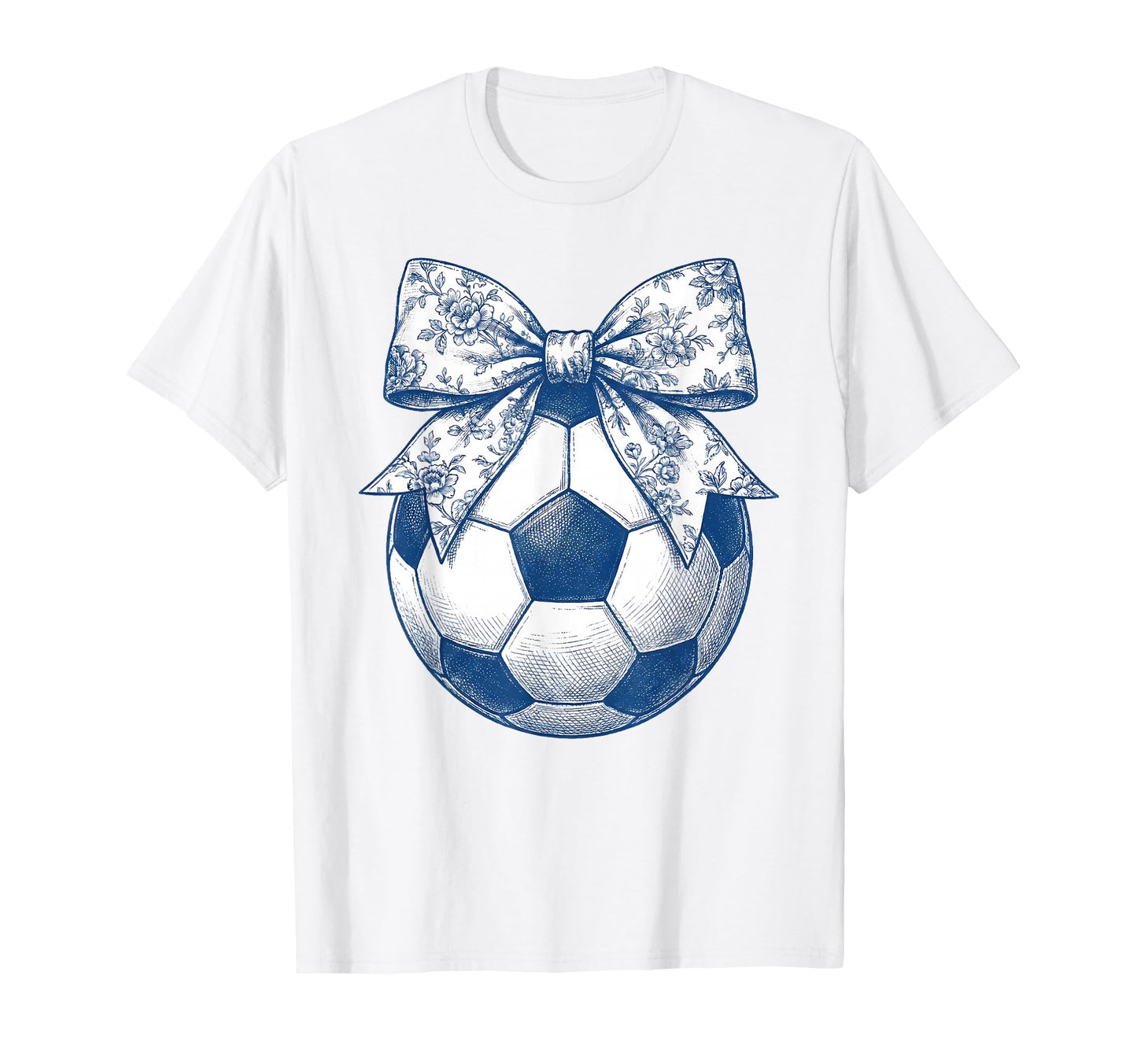 Soccer Floral Blue Toile Coquette Bow T-Shirt - Trendy Graphic Men Women - T-Shirt, Sweatshirt, Hoodie
