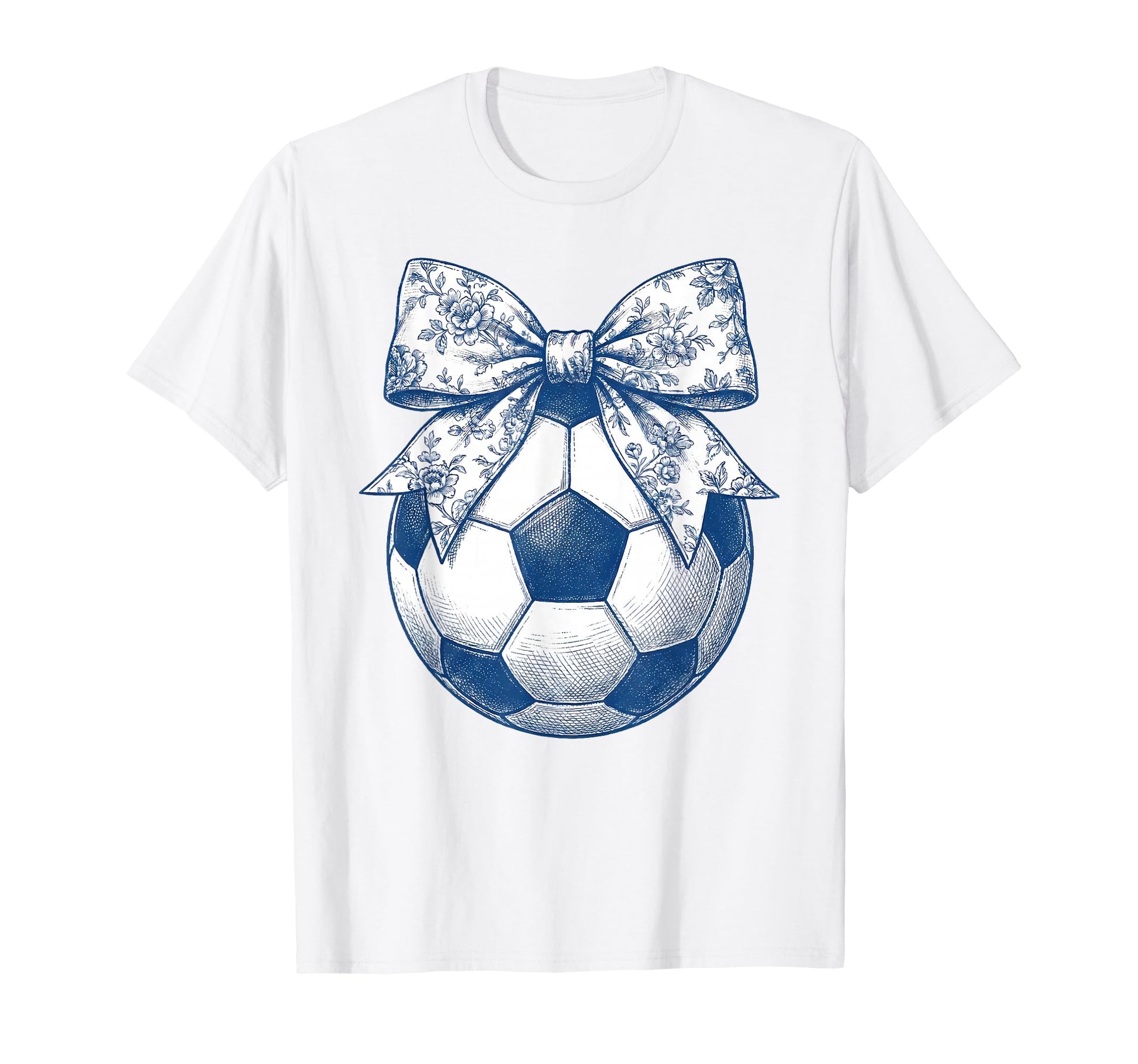 Soccer Floral Blue Toile Coquette Bow T-Shirt - Trendy Graphic Men Women - T-Shirt, Sweatshirt, Hoodie