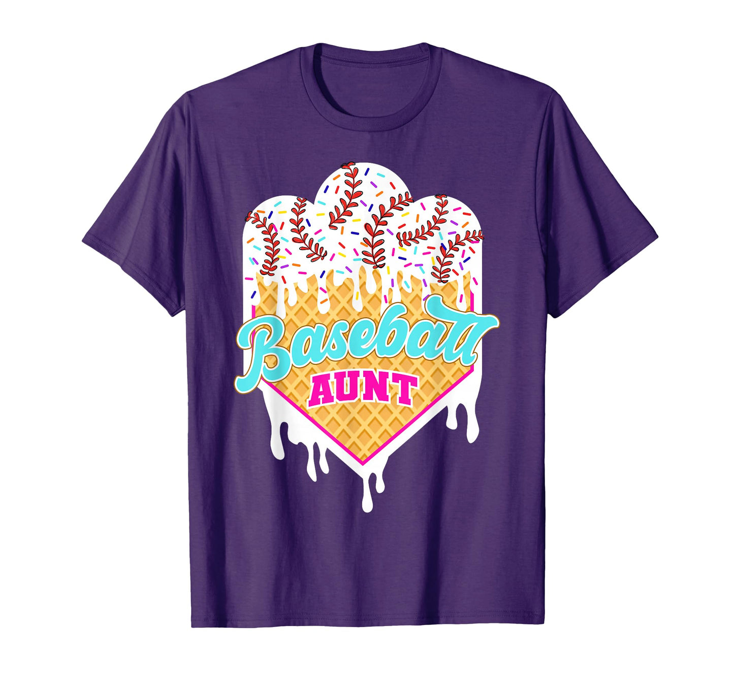 Baseball Aunt Ice Cream Drip Sweet T-Shirt - Minimalist Print for Adults - T-Shirt, Sweatshirt, Hoodie