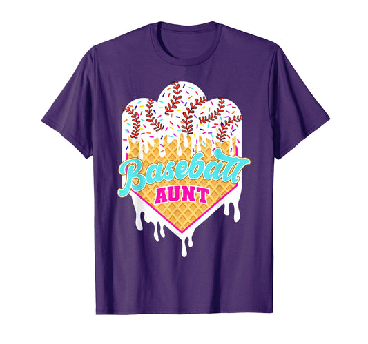 Baseball Aunt Ice Cream Drip Sweet T-Shirt - Minimalist Print for Adults - T-Shirt, Sweatshirt, Hoodie