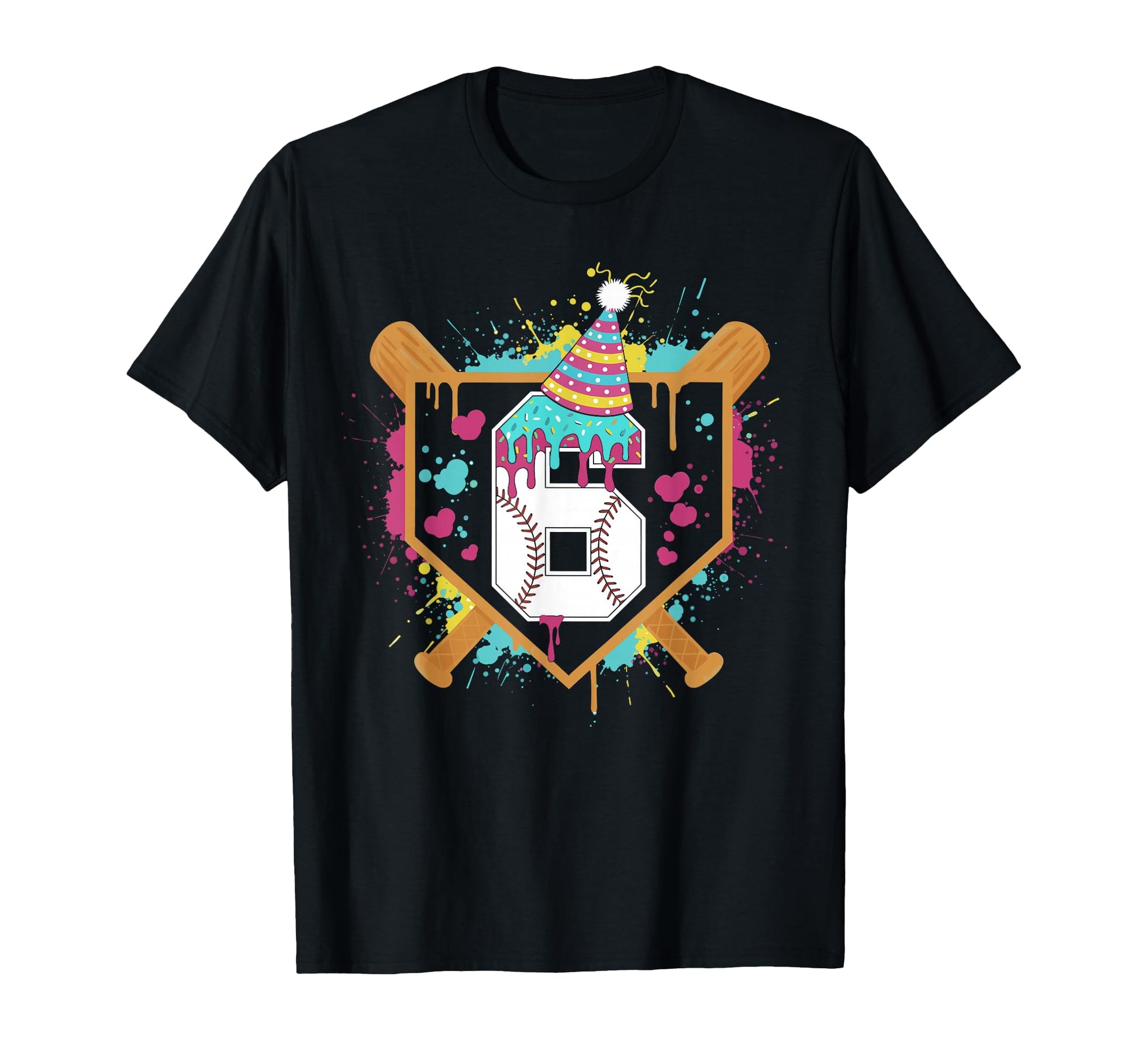 6Th Birthday Baseball Drip Number 6 T-Shirt - Aesthetic Graphic Unisex - T-Shirt, Sweatshirt, Hoodie