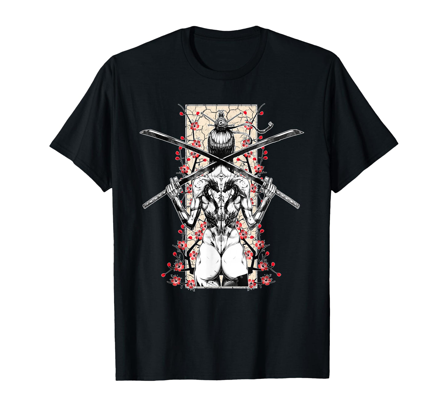 Japanese Samurai And Sakura Cherry T-Shirt - Custom Art Print for Adults - T-Shirt, Sweatshirt, Hoodie