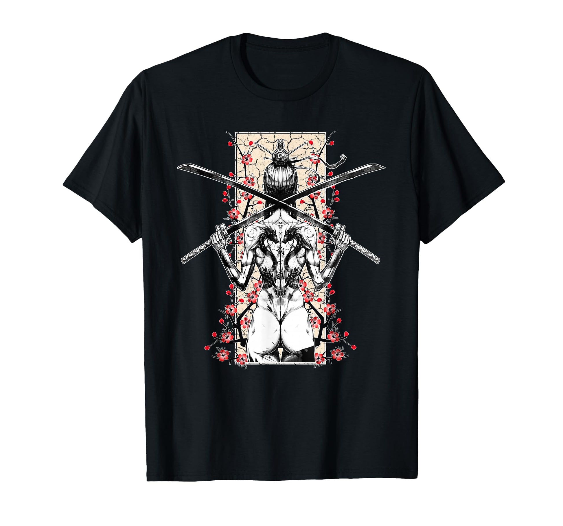 Japanese Samurai And Sakura Cherry T-Shirt - Custom Art Print for Adults - T-Shirt, Sweatshirt, Hoodie