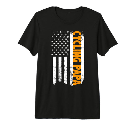 American Flag Cycling Papa Sports Dad T-Shirt - Minimalist Print Unisex - T-Shirt, Sweatshirt, Hoodie