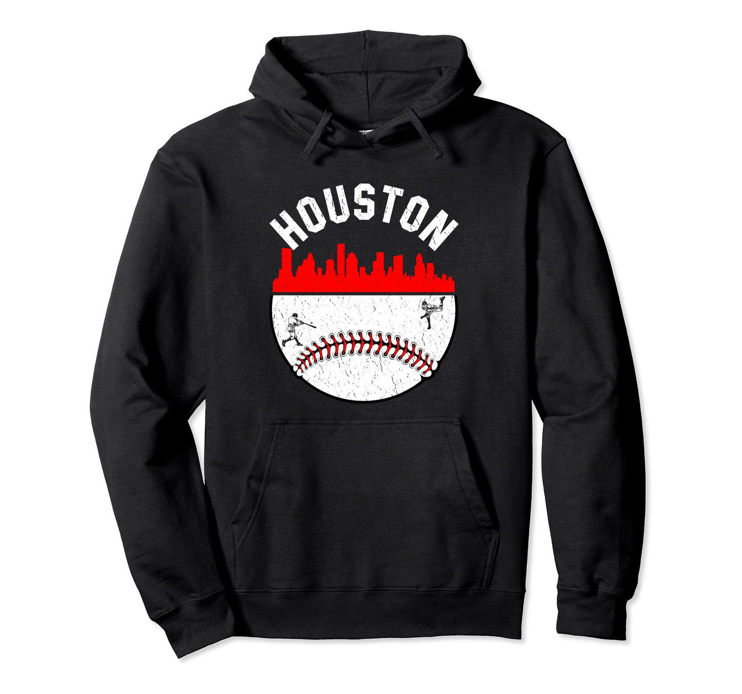 Houston Cityscape Baseball Distressed Hoodie - Trendy Graphic Men Women - T-Shirt, Sweatshirt, Hoodie