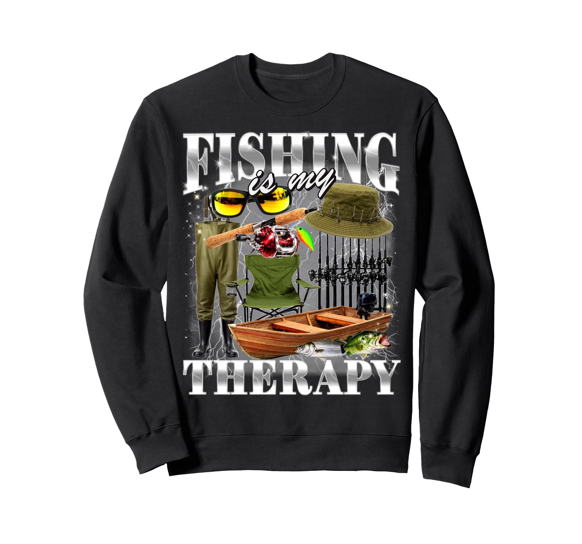 Fishing Is My Therapy Bootleg 90S Sweatshirt - Aesthetic Graphic Men Women - T-Shirt, Sweatshirt, Hoodie