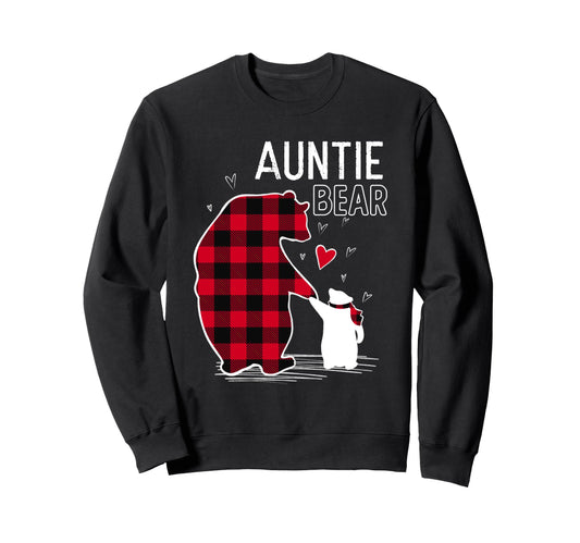 Auntie Bear Pajama Red Buffalo Plaid Sweatshirt - Minimalist Print Unisex - T-Shirt, Sweatshirt, Hoodie