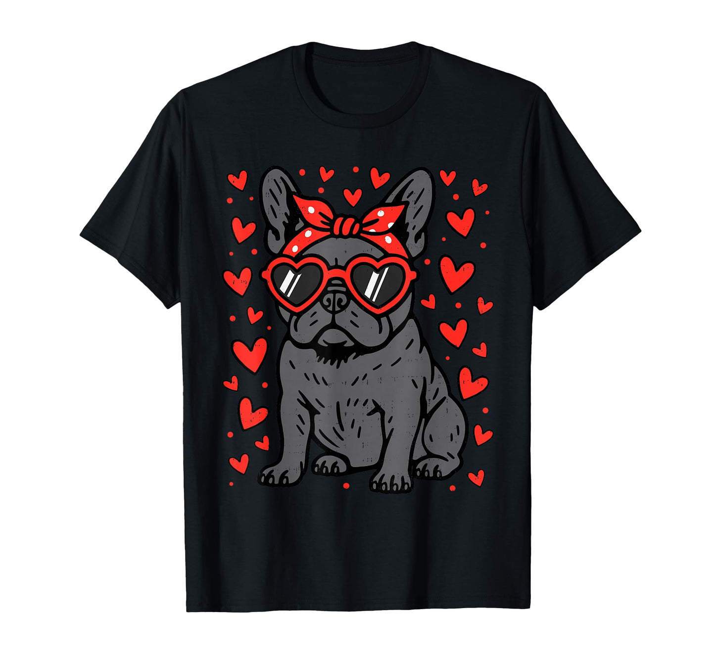 French Bulldog Heart Glasses Funny T-Shirt - Novelty Apparel Unisex - T-Shirt, Sweatshirt, Hoodie