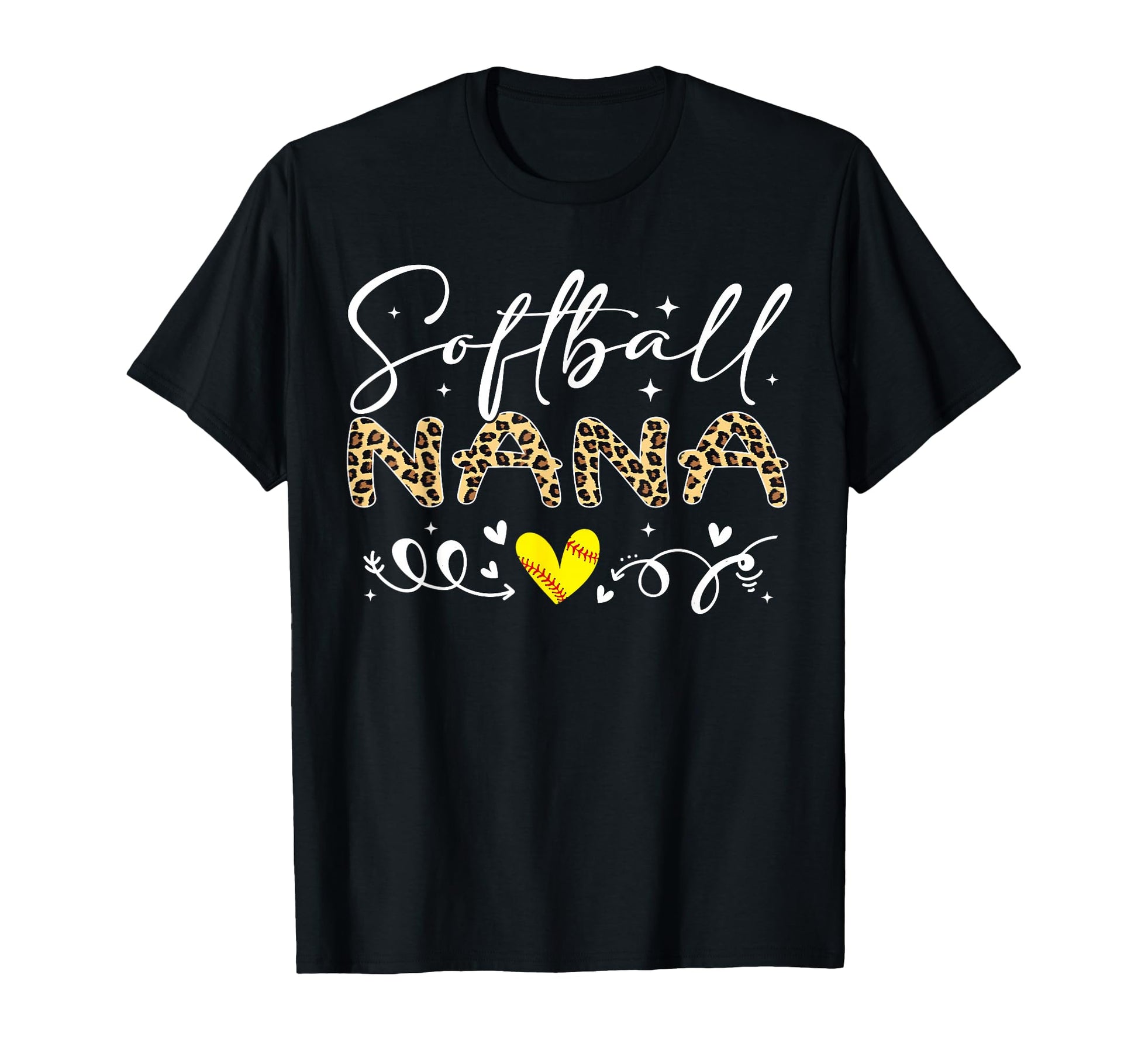 Softball Nana Leopard Softball Heart T-Shirt - Minimalist Print Men Women - T-Shirt, Sweatshirt, Hoodie