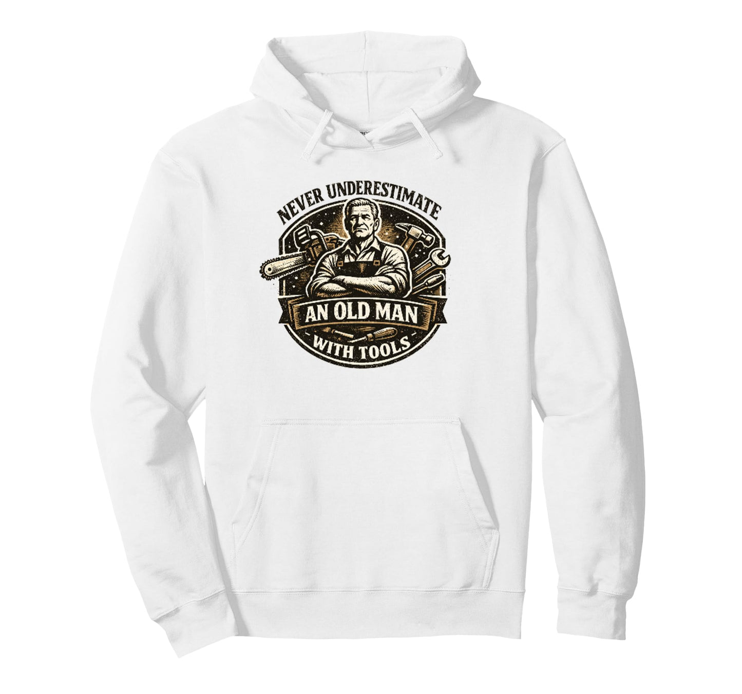 Never Underestimate Old Tools Mechanic Hoodie - Graphic Print for Adults - T-Shirt, Sweatshirt, Hoodie