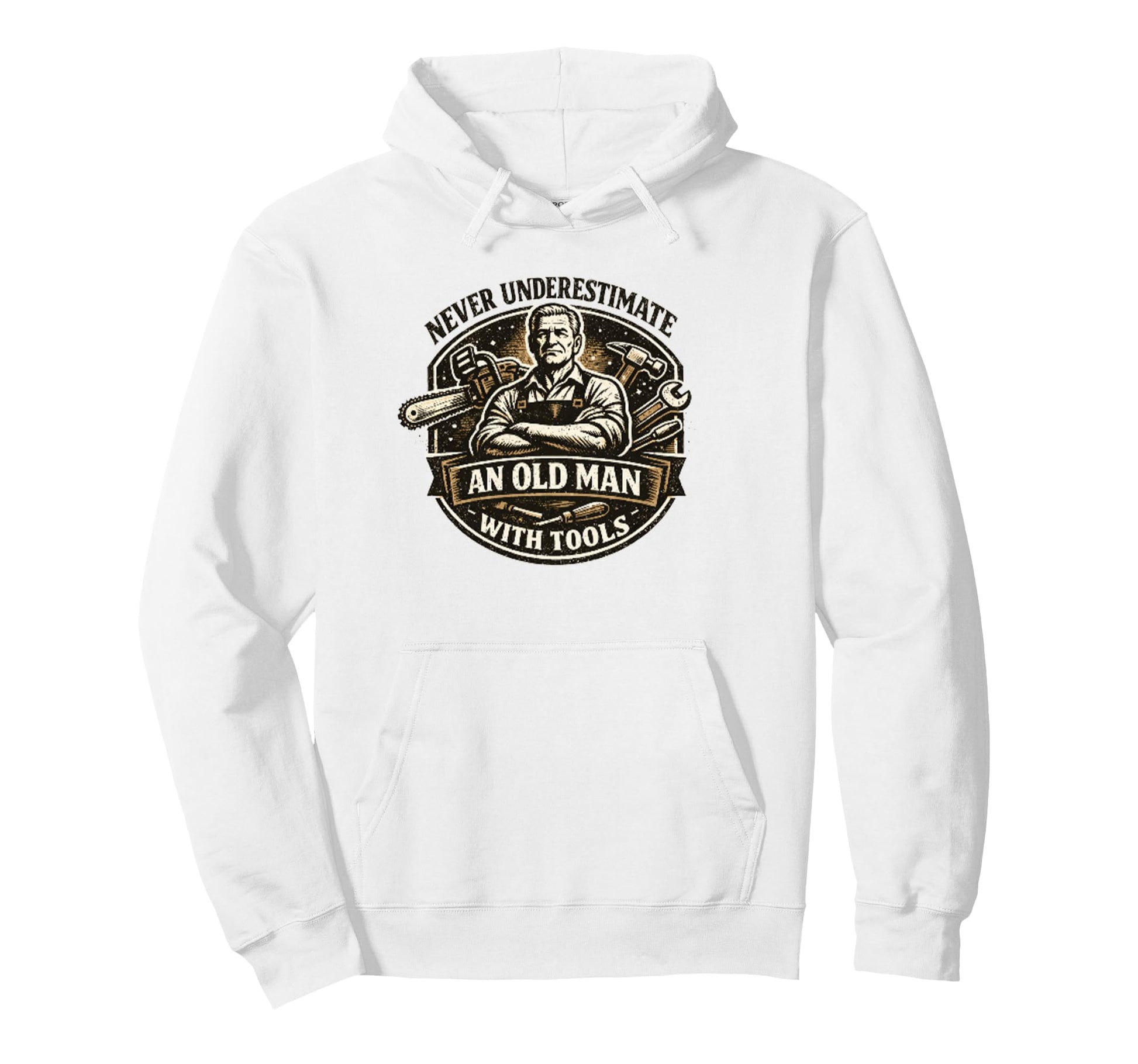 Never Underestimate Old Tools Mechanic Hoodie - Graphic Print for Adults - T-Shirt, Sweatshirt, Hoodie