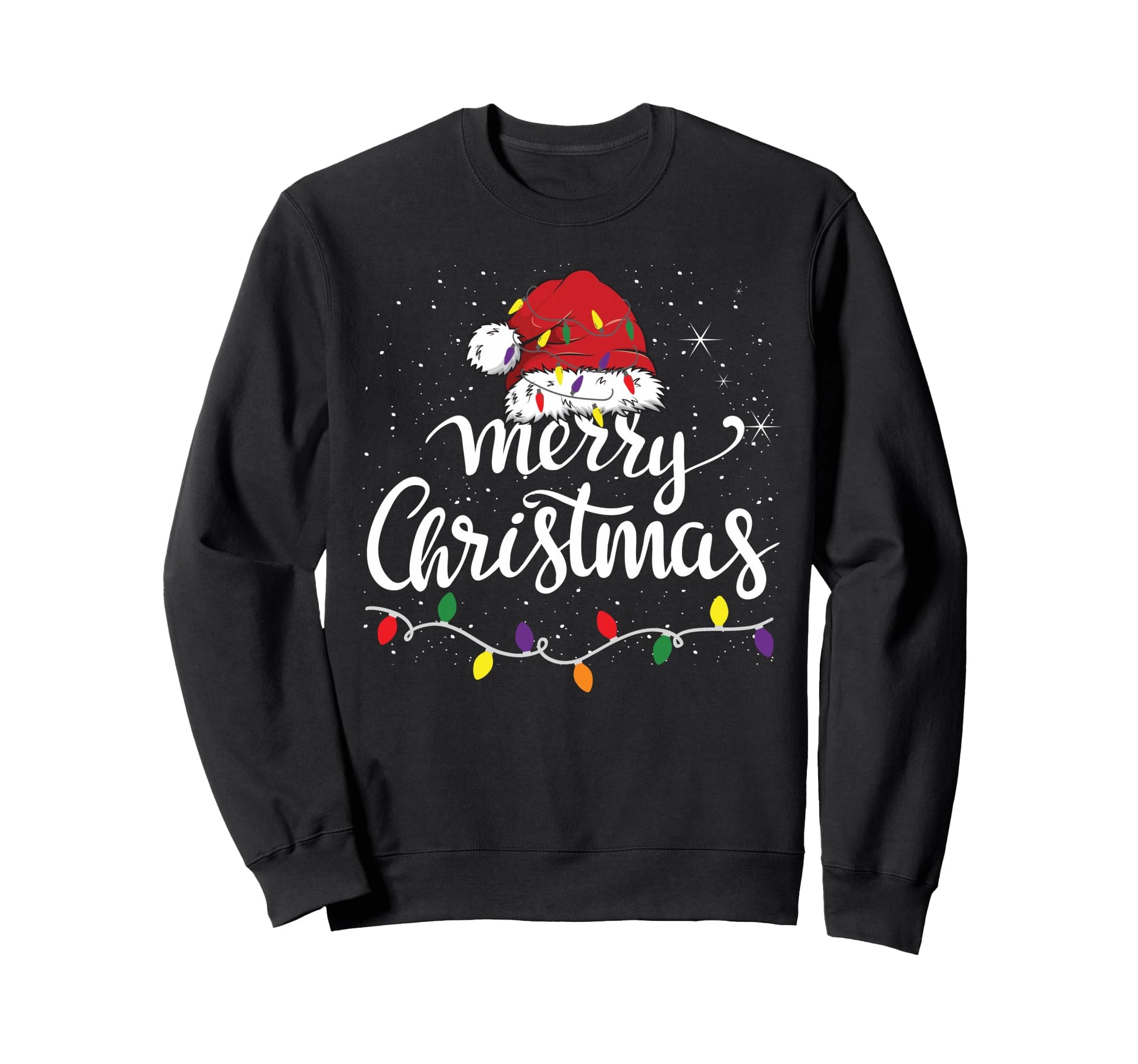 Merry Lights Red Santa Hat Family Sweatshirt - Custom Art Print Men Women - T-Shirt, Sweatshirt, Hoodie