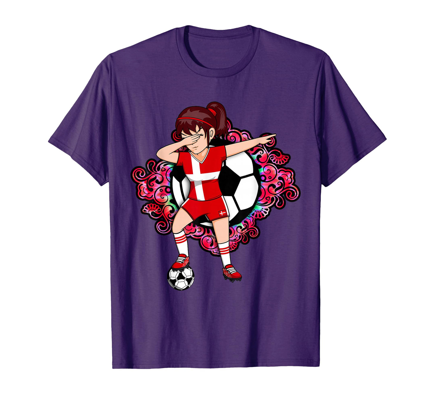 Dabbing Soccer Denmark Jersey Floral T-Shirt - Trendy Graphic Men Women - T-Shirt, Sweatshirt, Hoodie