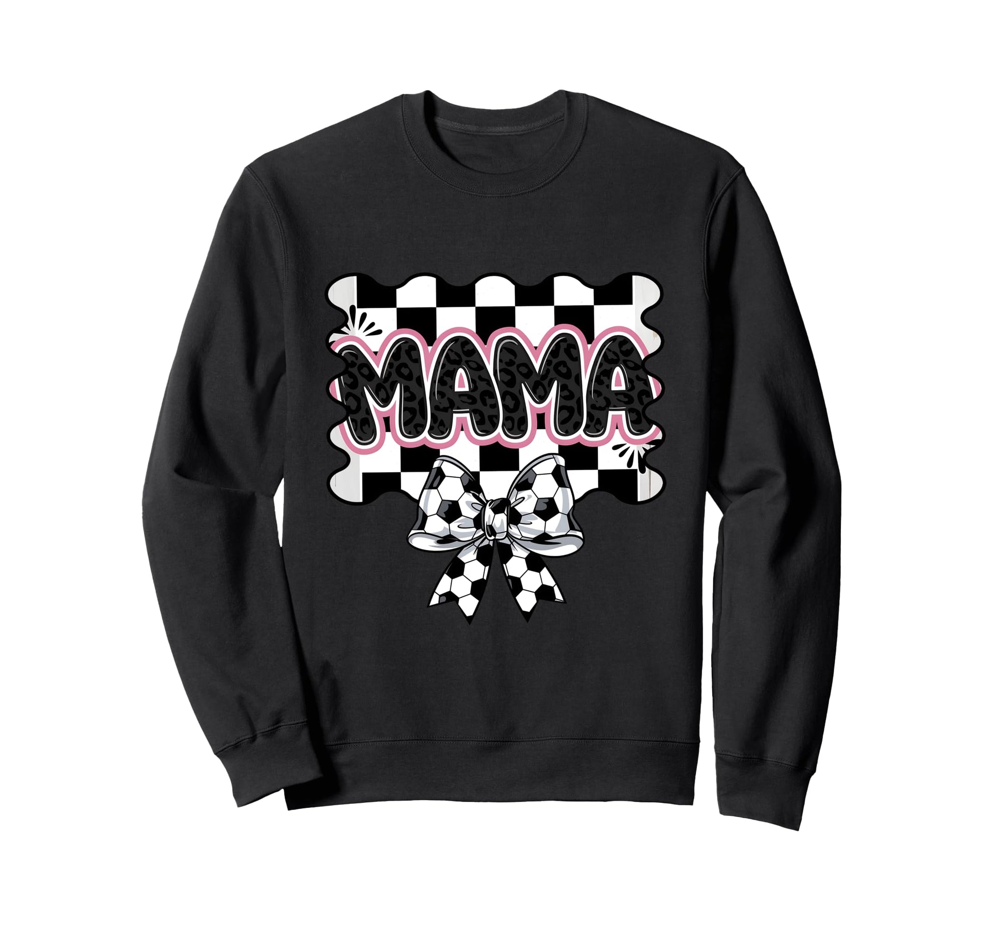 Checkered Soccer Mama Bow Leopard Sweatshirt - Trendy Graphic Men Women - T-Shirt, Sweatshirt, Hoodie