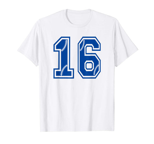 Baseball Number 16 Blue Sports Player T-Shirt - Minimalist Print Unisex - T-Shirt, Sweatshirt, Hoodie