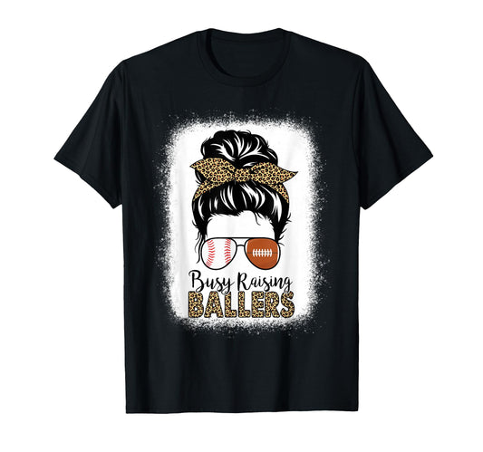 Baseball Football Mom Messy Bun Busy T-Shirt - Graphic Print for Adults - T-Shirt, Sweatshirt, Hoodie