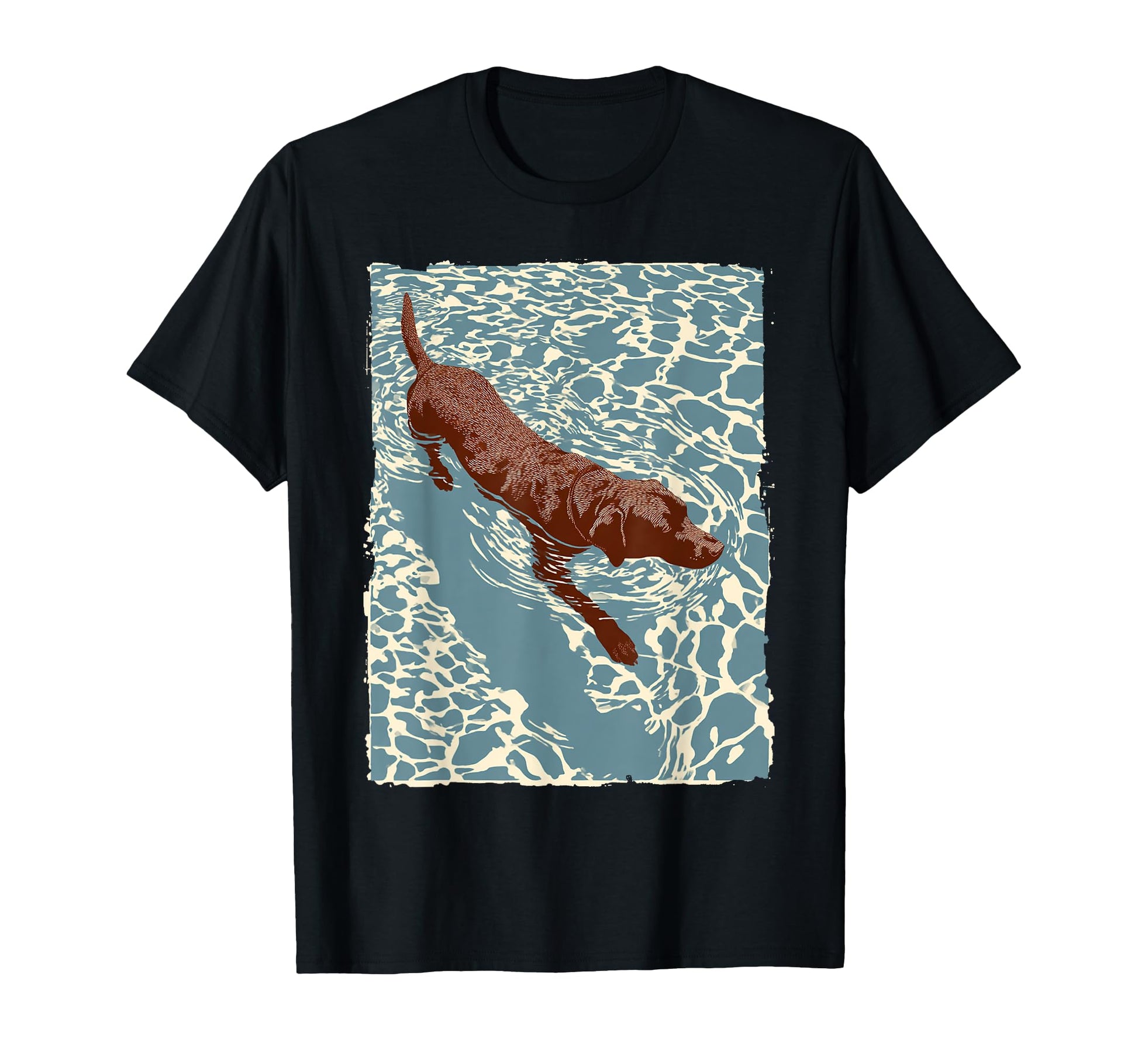 Chocolate Lab Swimming Summer Dog T-Shirt - Minimalist Print Unisex - T-Shirt, Sweatshirt, Hoodie