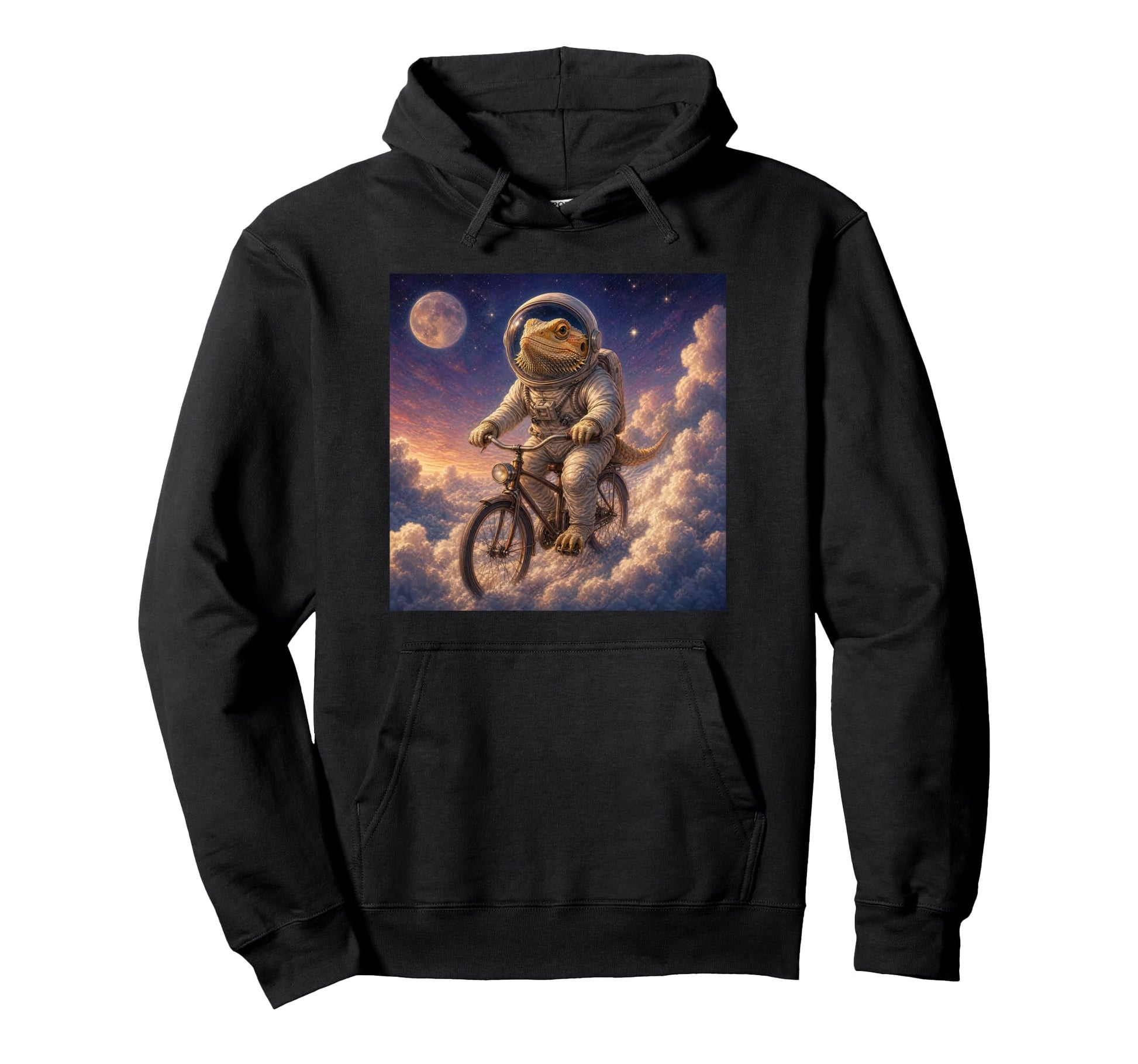 Surreal Astronaut Bearded Dragon Riding Hoodie - Streetwear Style Unisex - T-Shirt, Sweatshirt, Hoodie