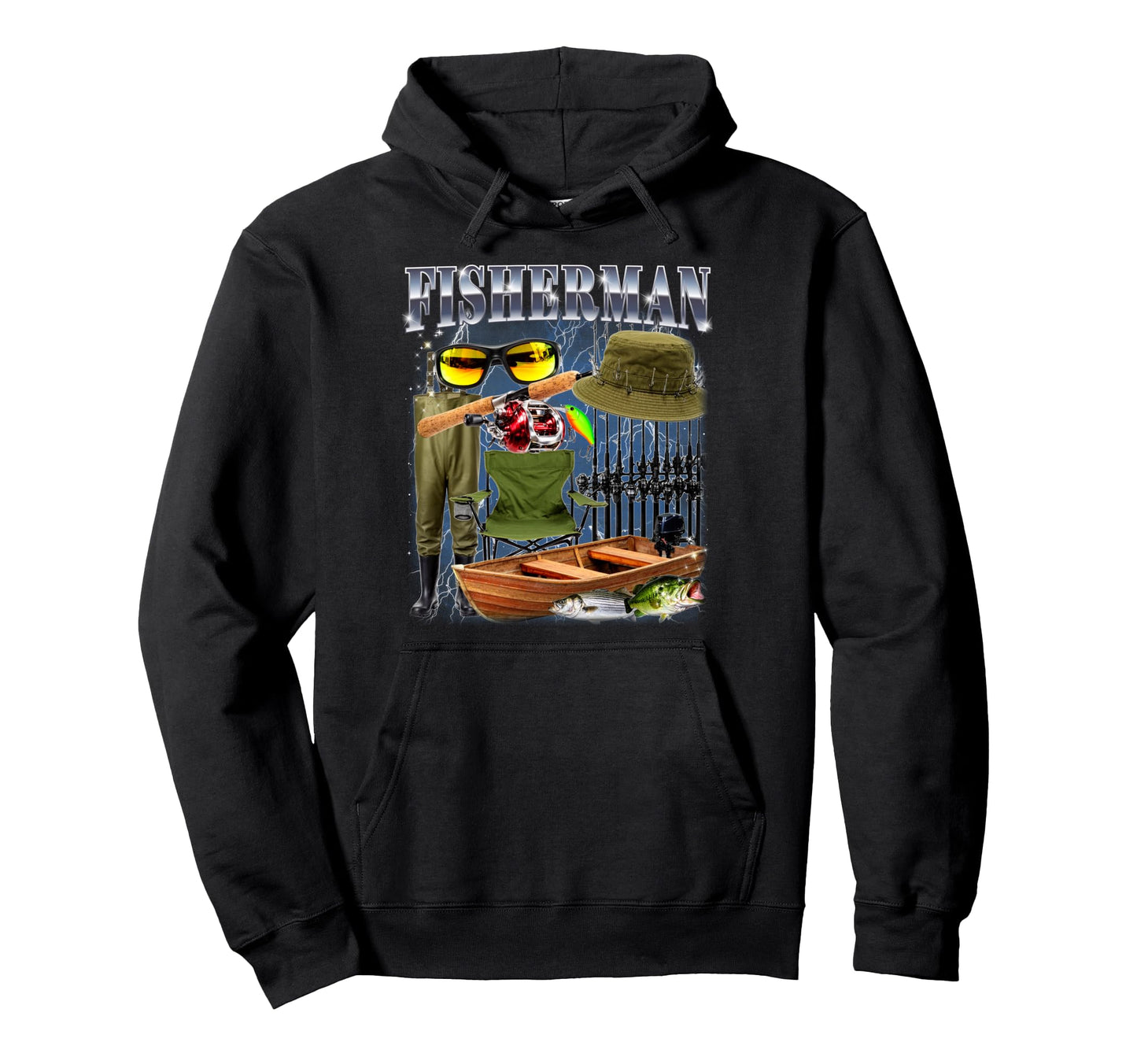 Fisherman Bootleg 90S Fishing Dad Fisher Hoodie - Graphic Print Men Women - T-Shirt, Sweatshirt, Hoodie