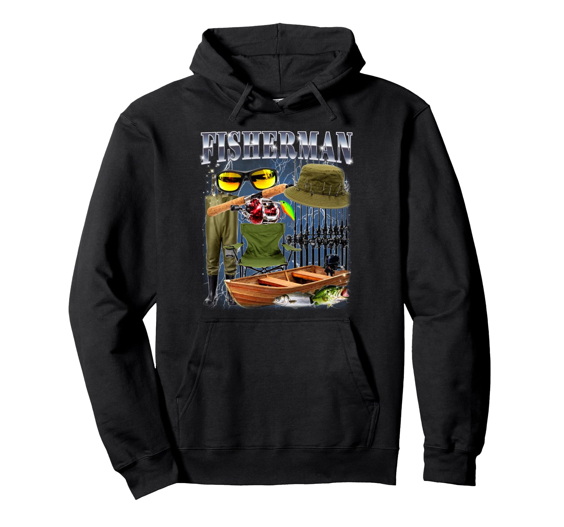 Fisherman Bootleg 90S Fishing Dad Fisher Hoodie - Graphic Print Men Women - T-Shirt, Sweatshirt, Hoodie