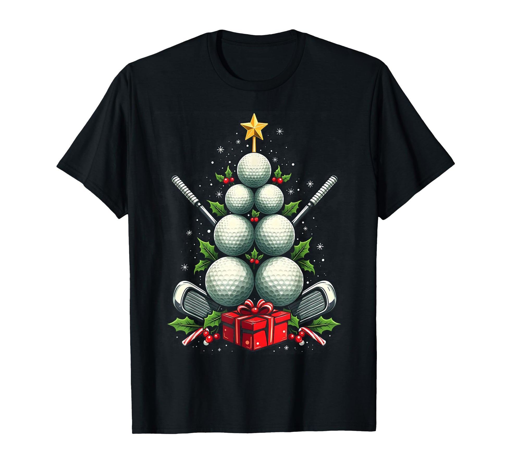 Funny Golf Ball Tree Santa Hat T-Shirt - Custom Art Print Men Women - T-Shirt, Sweatshirt, Hoodie