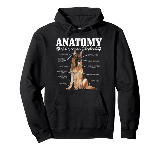 Anatomy German Shepherd Funny Dog Hoodie - Fun Novelty Design Men Women - T-Shirt, Sweatshirt, Hoodie