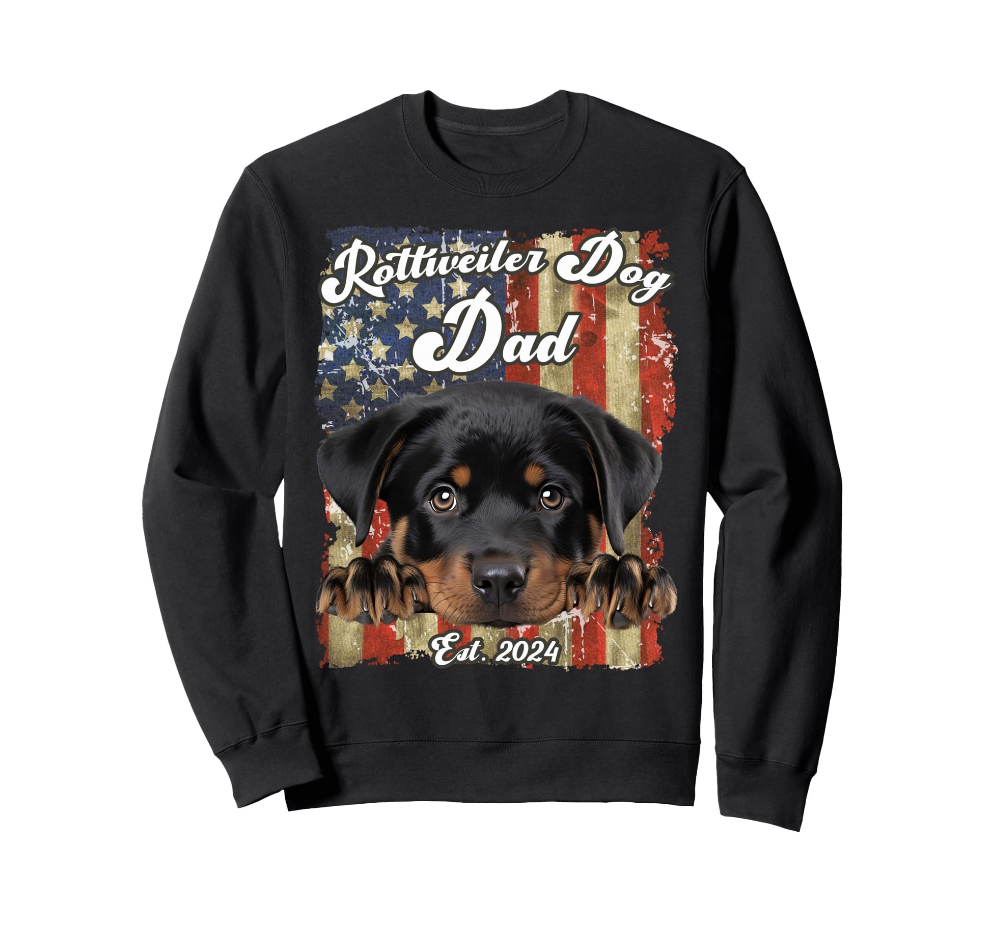 Rottweiler Dog Dad Usa Flag Est Sweatshirt - Minimalist Print for Adults - T-Shirt, Sweatshirt, Hoodie