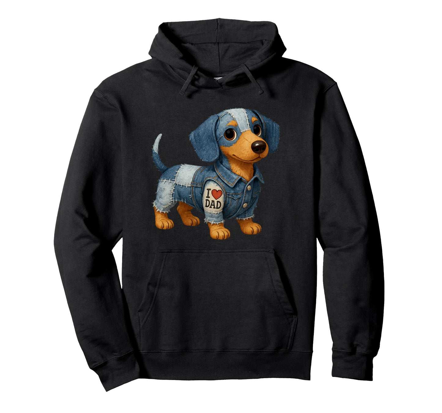Dachshund Denim Patches I Heart Love Dad Hoodie - Custom Art Print Unisex - T-Shirt, Sweatshirt, Hoodie