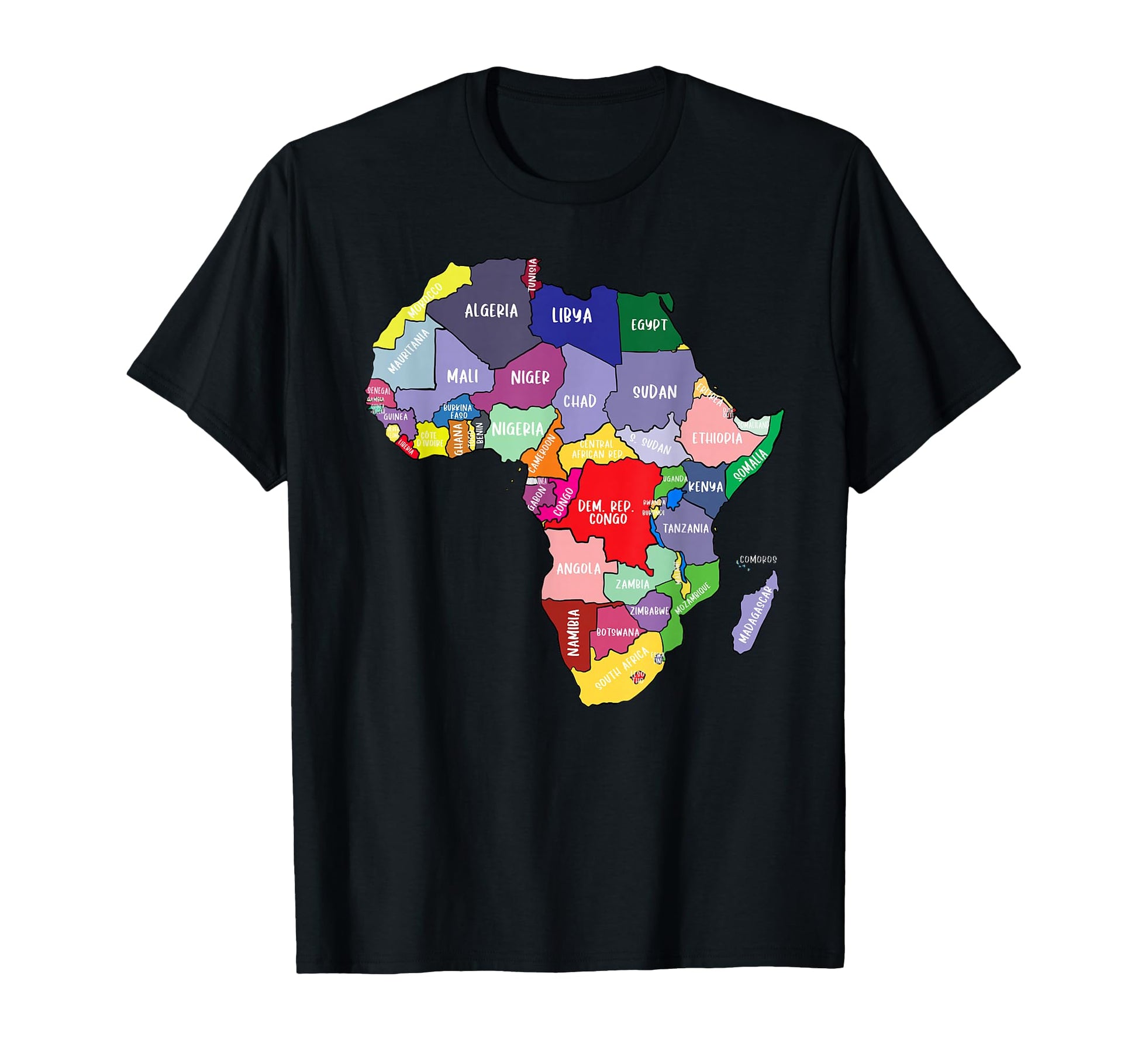 Colourful Africa Map Country Names T-Shirt - Minimalist Print Men Women - T-Shirt, Sweatshirt, Hoodie