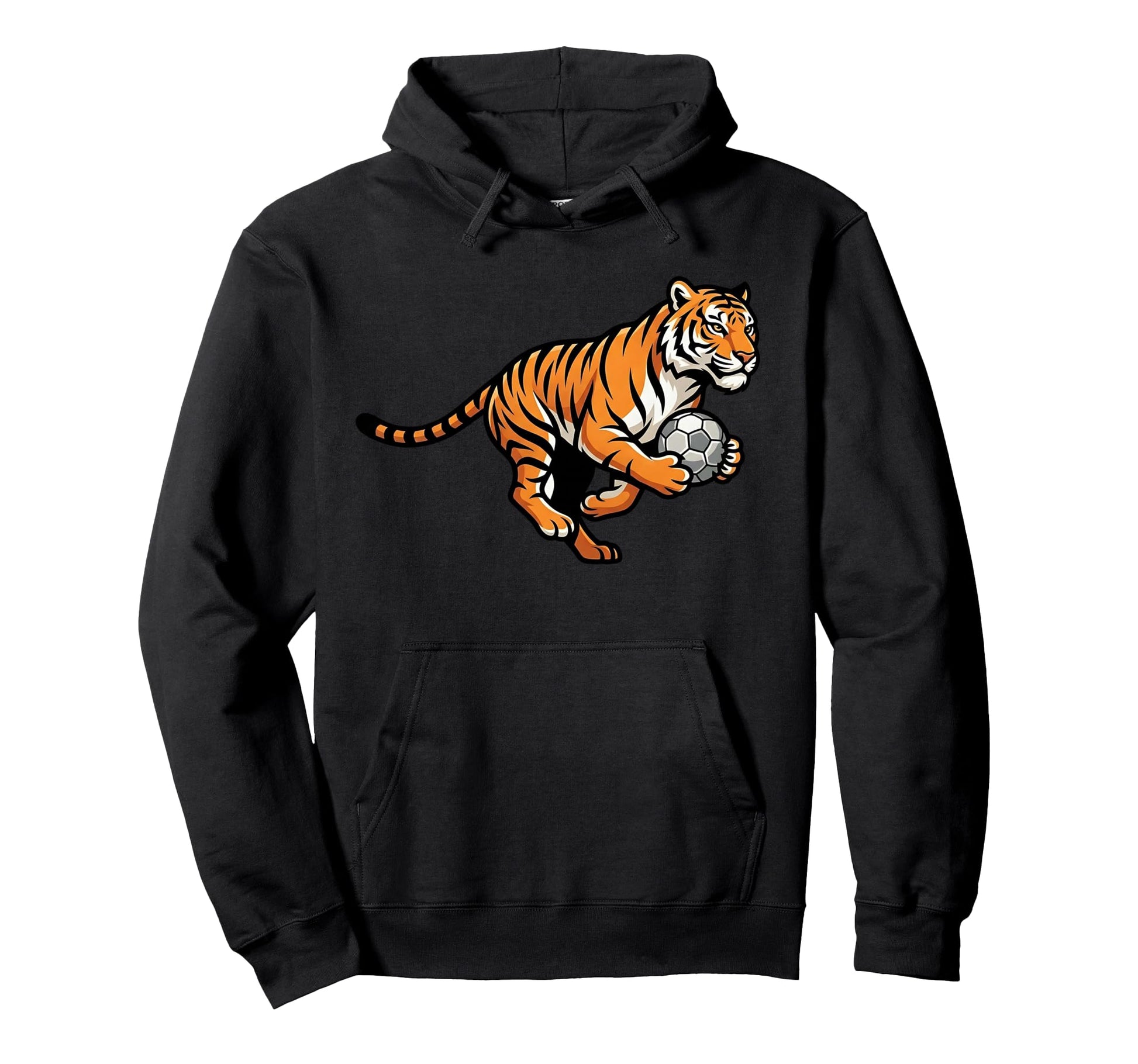 Soccer Tiger Holding Ball Fierce Hoodie - Streetwear Style for Adults - T-Shirt, Sweatshirt, Hoodie