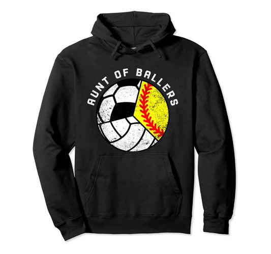 Aunt Ballers Funny Softball Volleyball Hoodie - Unique Graphic Men Women - T-Shirt, Sweatshirt, Hoodie
