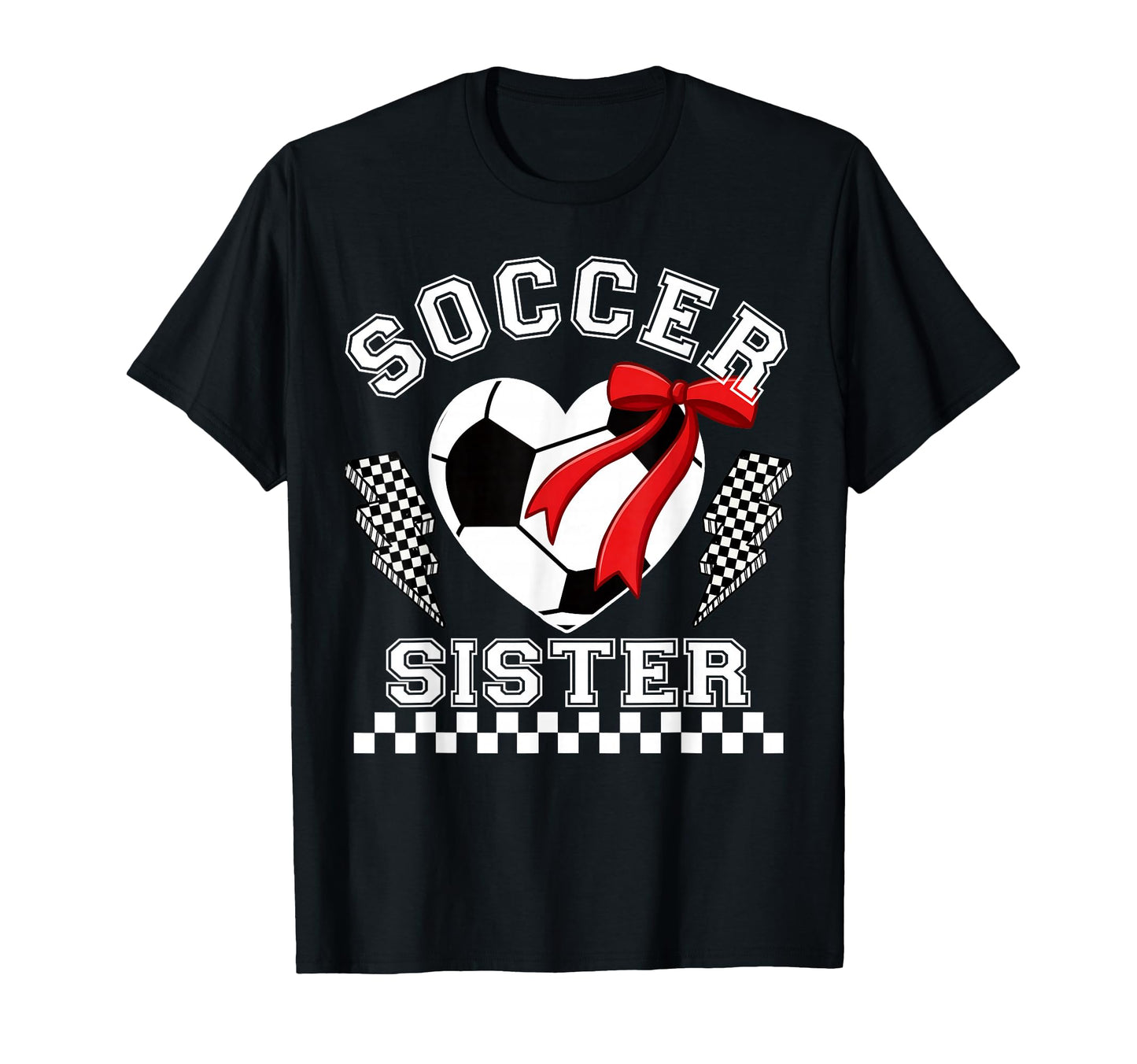 Soccer Sister Bow Checkerboard T-Shirt - Custom Art Print for Adults - T-Shirt, Sweatshirt, Hoodie