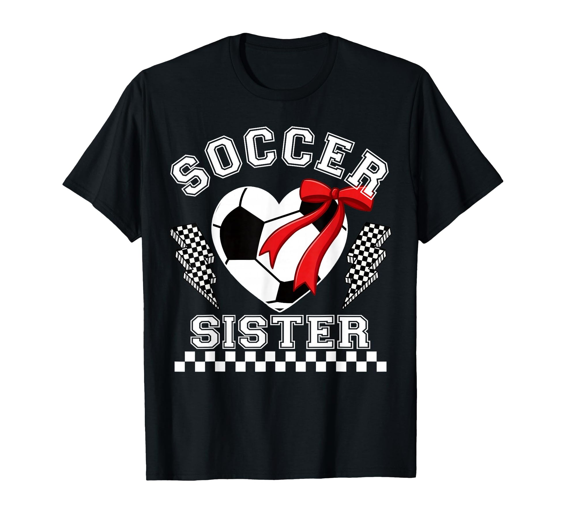Soccer Sister Bow Checkerboard T-Shirt - Custom Art Print for Adults - T-Shirt, Sweatshirt, Hoodie