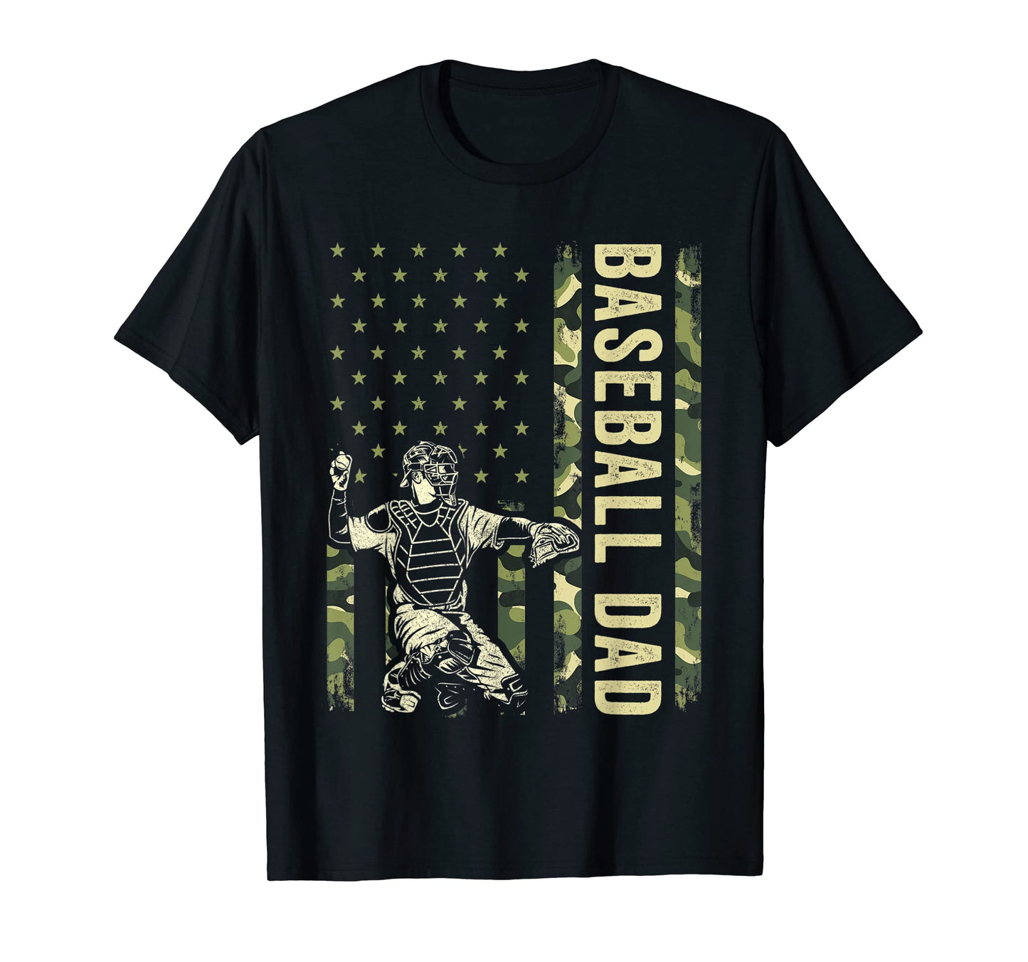 Catcher Baseball Camo American Flag T-Shirt - Graphic Print for Adults - T-Shirt, Sweatshirt, Hoodie