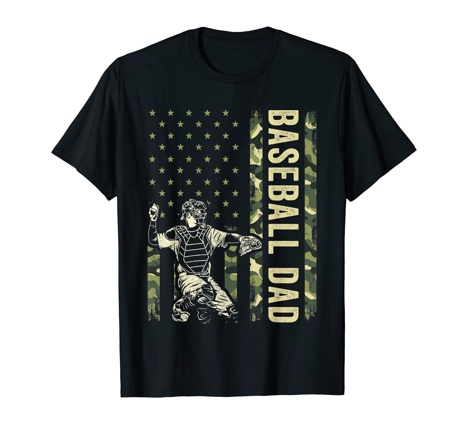 Catcher Baseball Camo American Flag T-Shirt - Graphic Print for Adults - T-Shirt, Sweatshirt, Hoodie
