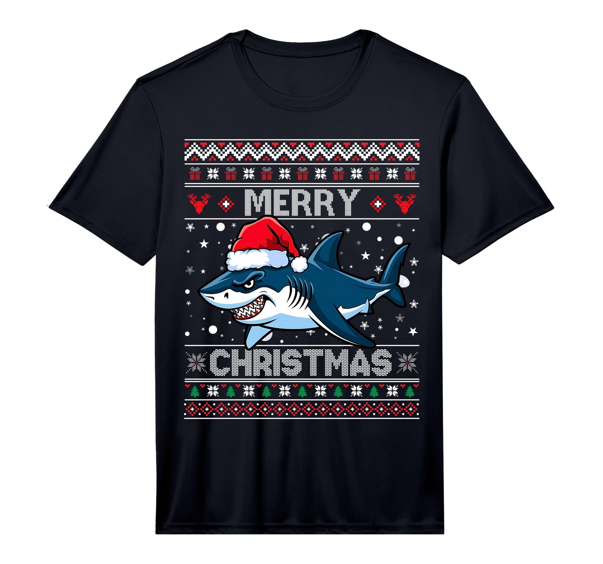 Funny Merry Ugly Shark Santa Hat T-Shirt - Unique Graphic for Adults - T-Shirt, Sweatshirt, Hoodie
