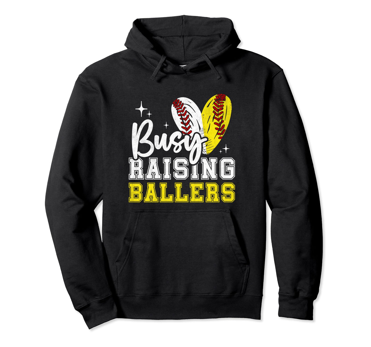 Funny Busy Raising Ballers Softball Hoodie - Minimalist Print Men Women - T-Shirt, Sweatshirt, Hoodie