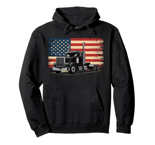 American Flag Trucker Dad Big Rig Hoodie - Aesthetic Graphic for Adults - T-Shirt, Sweatshirt, Hoodie