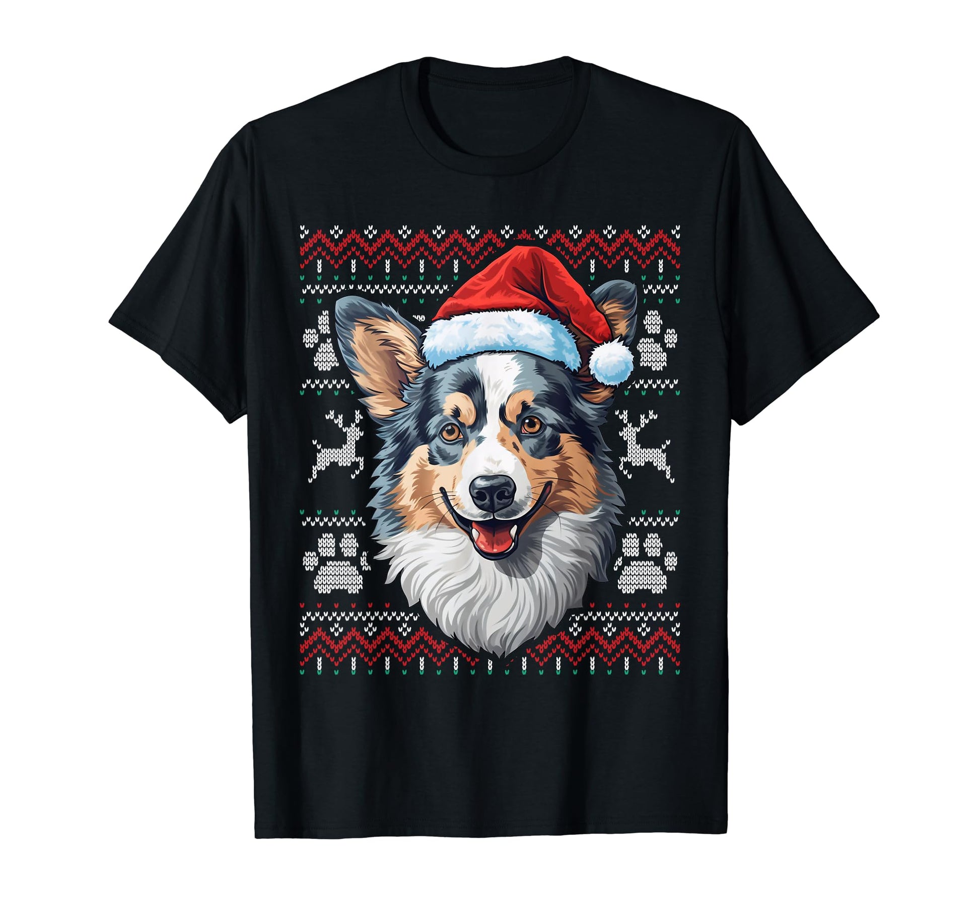 Blue Merle Corgi Santa Hat Funny Dog T-Shirt - Minimalist Print for Adults - T-Shirt, Sweatshirt, Hoodie