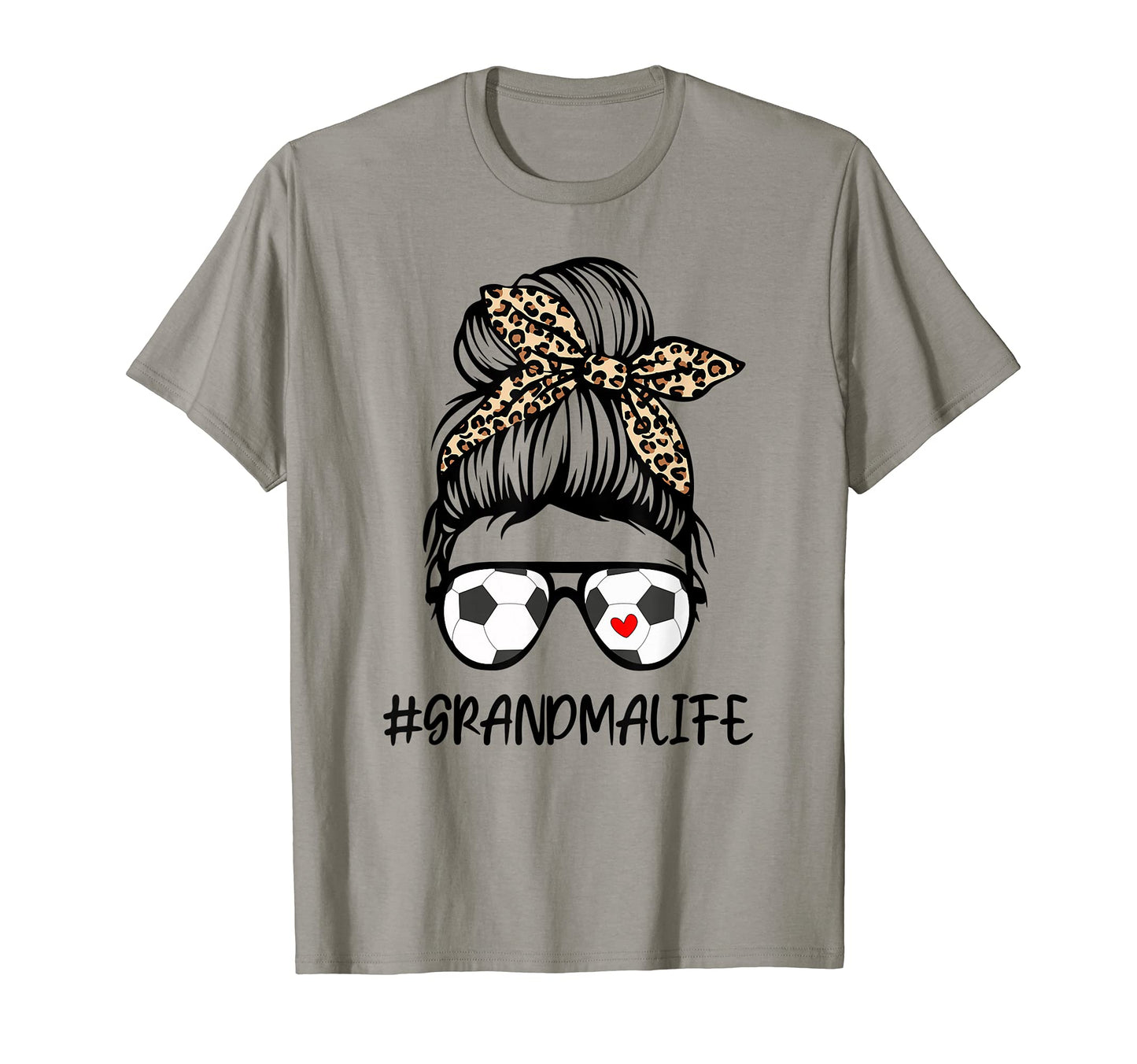 Leopard Messy Bun Soccer Grandma Life T-Shirt - Unique Graphic for Adults - T-Shirt, Sweatshirt, Hoodie