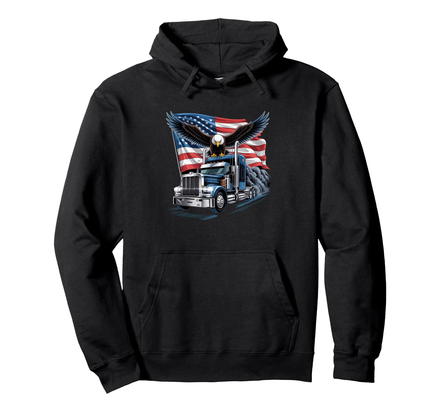 American Flag Trucker Dad Big Rig Hoodie - Novelty Apparel for Adults - T-Shirt, Sweatshirt, Hoodie